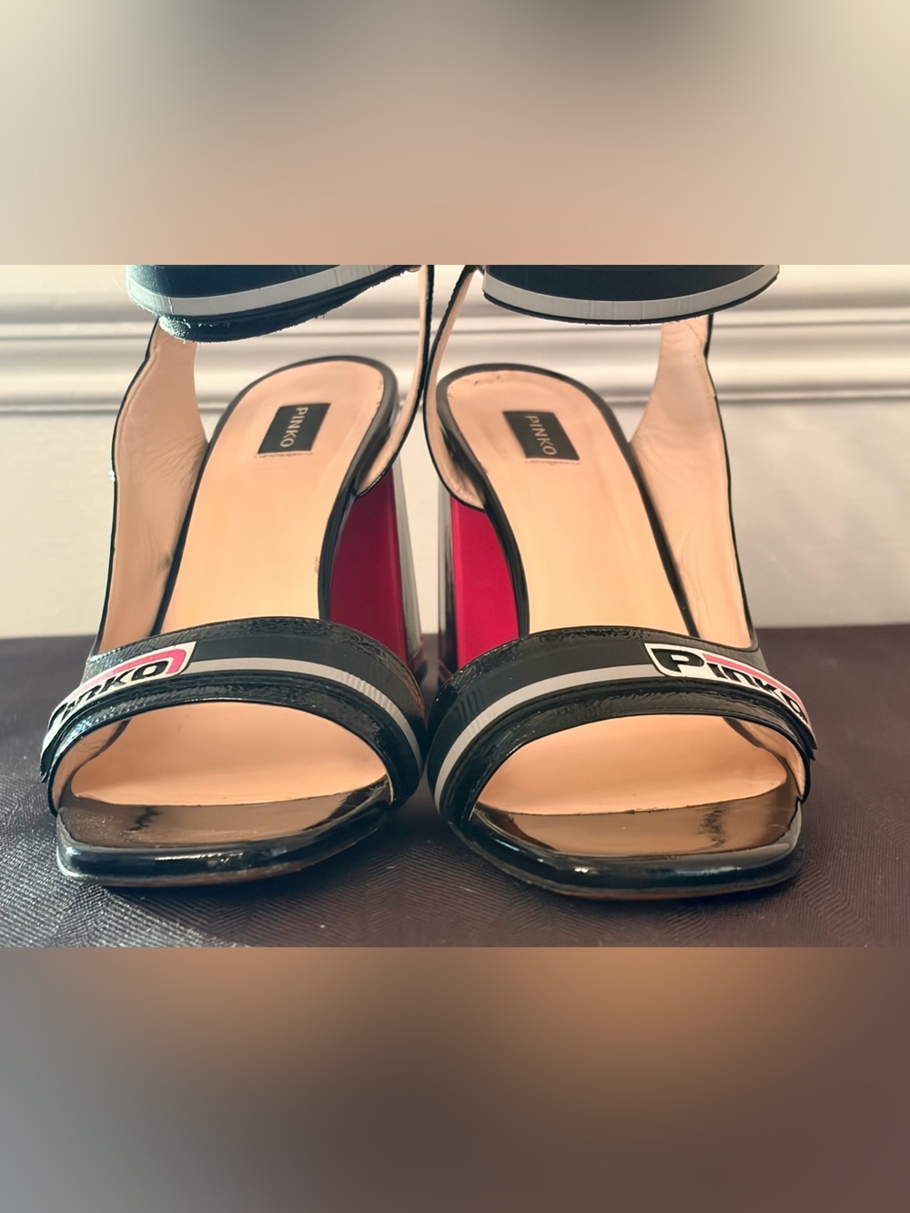 PINKO RAME Patent Leather Block High Heels In Fuchsia And Black Womens EU 39 - Picture 9 of 15